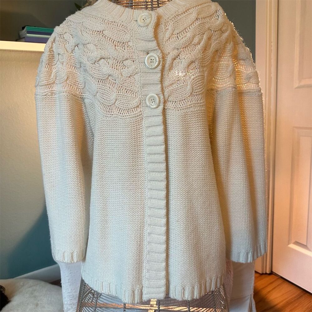 St. John's Bay Petite XL Ivory Cropped Cardigan Sweater 3/4 Sleeve